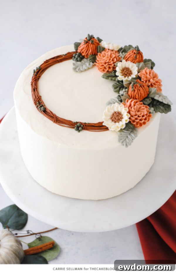 Cozy Pumpkin Spice Treat 2 Moist Pumpkin Spice Cake with Cinnamon, Ginger, Nutmeg, and Pumpkin Spice Buttercream