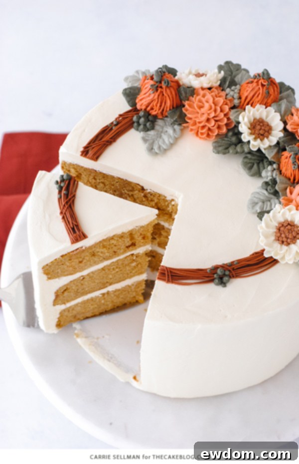 Cozy Pumpkin Spice Treat 5 Detailed shot of the Pumpkin Spice Cake showing its moist crumb and rich buttercream
