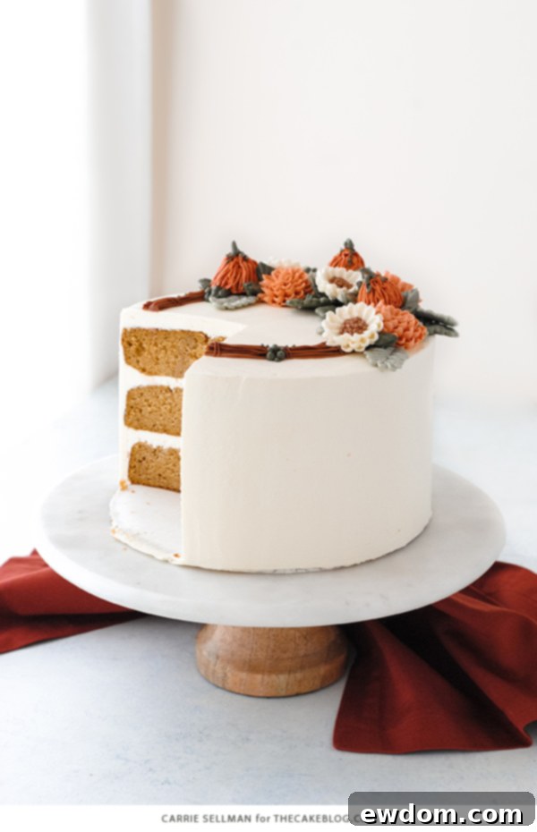 Cozy Pumpkin Spice Treat 6 Pumpkin Spice Cake decorated with intricate buttercream fall flowers