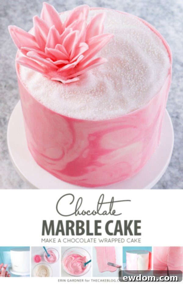 Zebra Chocolate Cake 3 Marbled Chocolate Cake - how to wrap a cake with marbled chocolate | by Erin Gardner for TheCakeBlog.com