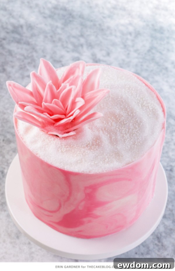 Zebra Chocolate Cake 4 Marbled Chocolate Cake - how to wrap a cake with marbled chocolate | by Erin Gardner for TheCakeBlog.com