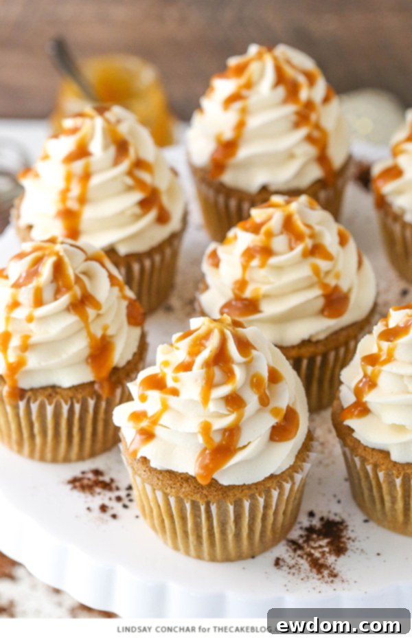 Caramel Mocha Cupcakes - a coffee flavored cupcake, caramel frosting and caramel drizzle | by Lindsay Conchar for TheCakeBlog.com