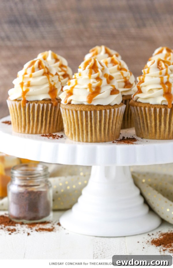 Caramel Mocha Cupcakes - a coffee flavored cupcake, caramel frosting and caramel drizzle | by Lindsay Conchar for TheCakeBlog.com