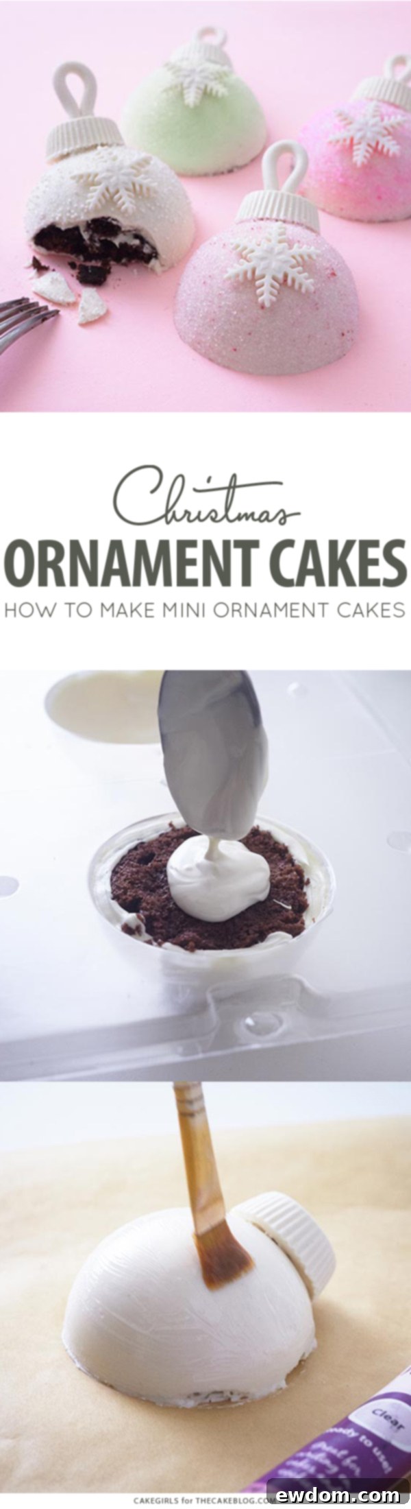 Festive Bauble Bakes 2 Christmas Ornament Cakes - how to make sparkly, mini ornament cakes for Christmas dessert | by Cakegirls for TheCakeBlog.com