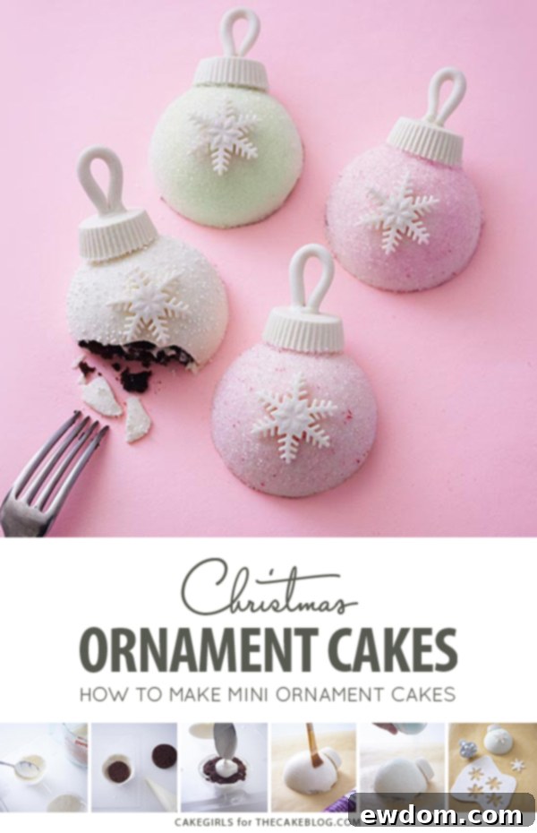Sparkling mini Christmas Ornament Cakes for holiday dessert - a step-by-step guide by Cakegirls for TheCakeBlog.com