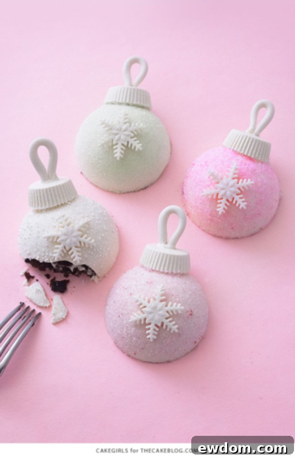 Festive Bauble Bakes 5 Christmas Ornament Cakes - how to make sparkly, mini ornament cakes for Christmas dessert | by Cakegirls for TheCakeBlog.com