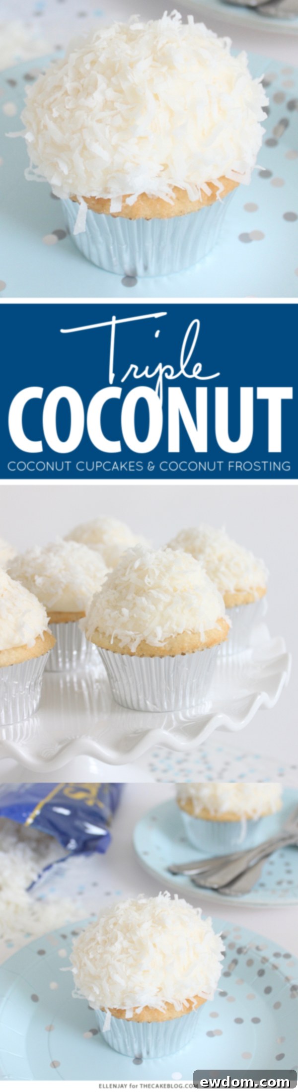 Coconut Cupcakes - fluffy coconut cupcakes made with coconut milk and topped with smooth coconut buttercream and coconut flakes | by ellenJAY for TheCakeBlog.com
