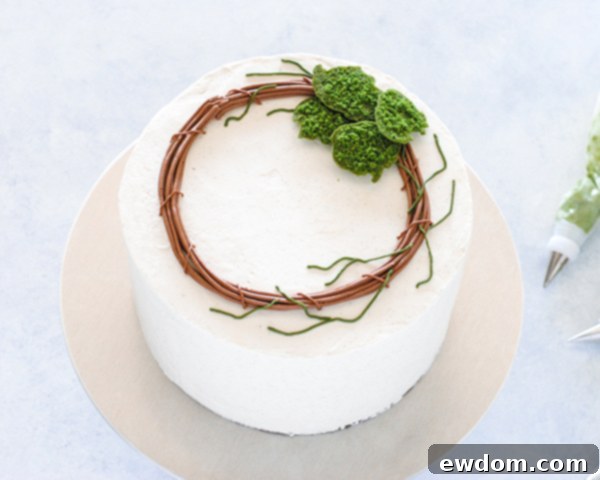 Spring Blossom Wreath Cake 12 Edible moss cookies arranged on the Spring Wreath Cake, forming the base for the bird's nest.