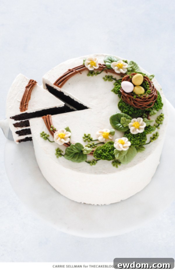 Spring Blossom Wreath Cake 20 The glorious Spring Wreath Cake, a finished buttercream masterpiece, ready to be enjoyed at any festive spring gathering or celebration.