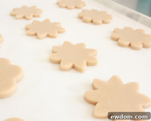 Baked Flower Sugar Cookies Cooling on a Rack | Ready for Royal Icing Decoration
