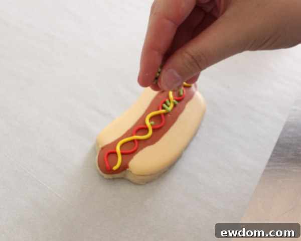 Completed decorated hot dog sugar cookie