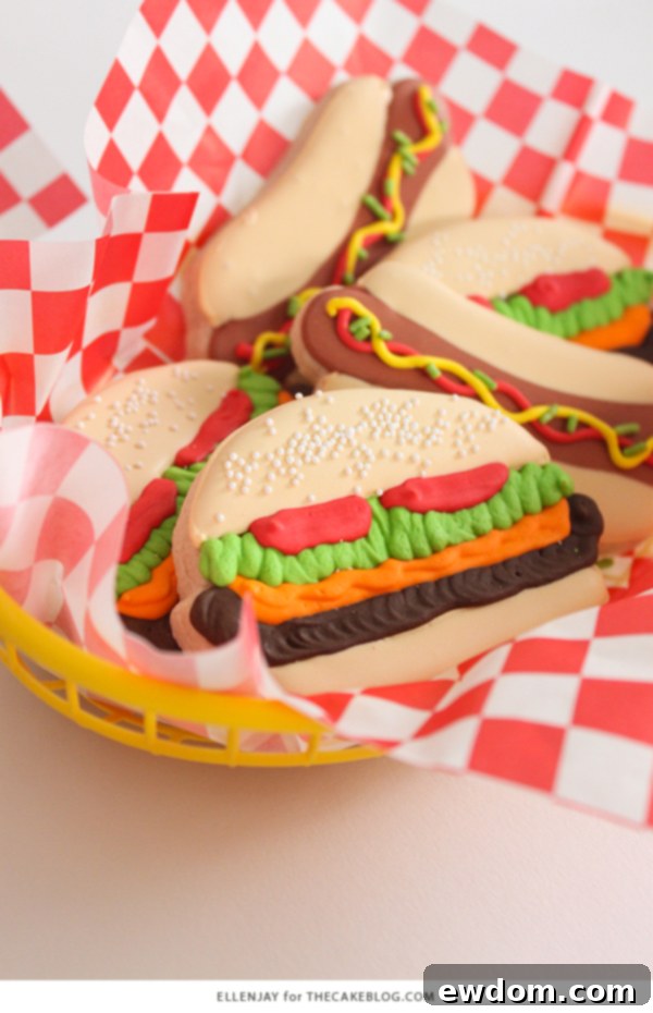 Adorable Hamburger and Hot Dog Sugar Cookies for Summer Parties and BBQs