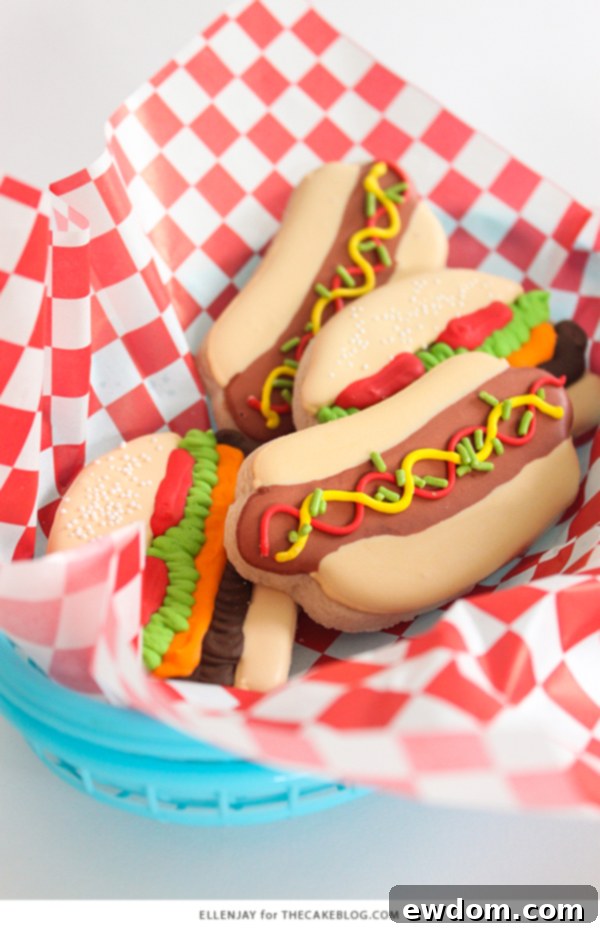 Close-up of a decorated hamburger cookie with all the toppings