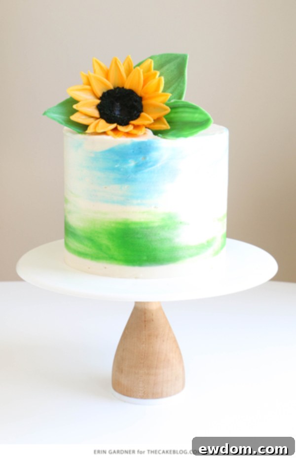 Sunflower Cake - how to make gorgeous sunflower cake decorations using melted chocolate | by Erin Gardner for TheCakeBlog.com
