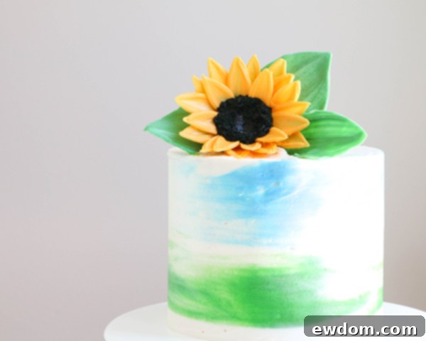 Sunflower Cake - how to make gorgeous sunflower cake decorations using melted chocolate | by Erin Gardner for TheCakeBlog.com