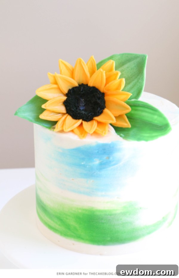 Sunflower Cake - how to make gorgeous sunflower cake decorations using melted chocolate | by Erin Gardner for TheCakeBlog.com
