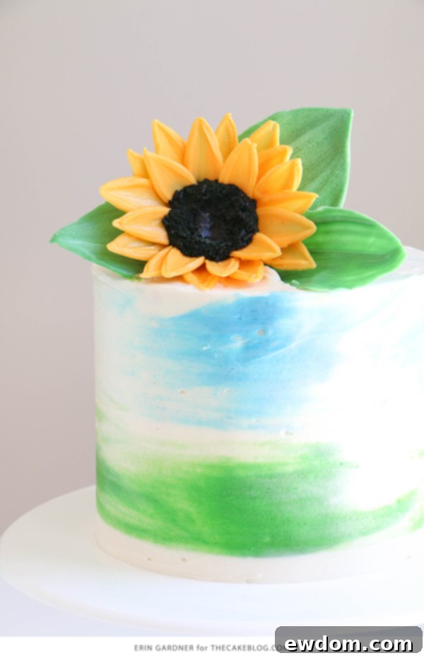 Sunflower Cake - how to make gorgeous sunflower cake decorations using melted chocolate | by Erin Gardner for TheCakeBlog.com