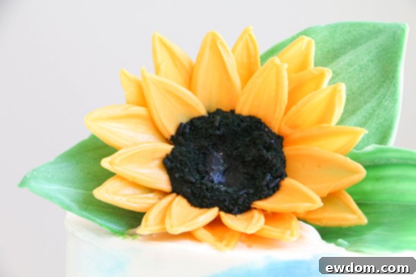Sunflower Cake - how to make gorgeous sunflower cake decorations using melted chocolate | by Erin Gardner for TheCakeBlog.com