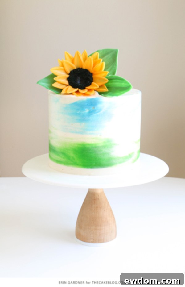 Sunflower Cake - how to make gorgeous sunflower cake decorations using melted chocolate | by Erin Gardner for TheCakeBlog.com