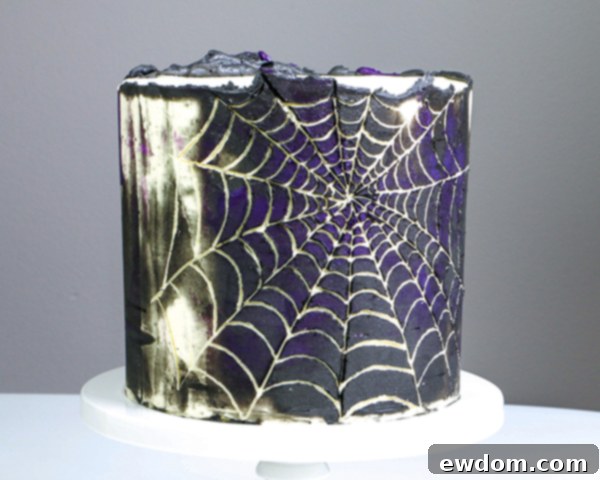 Spiderweb Cake - how to make an easy spiderweb cake with buttercream | by Erin Gardner for TheCakeBlog.com