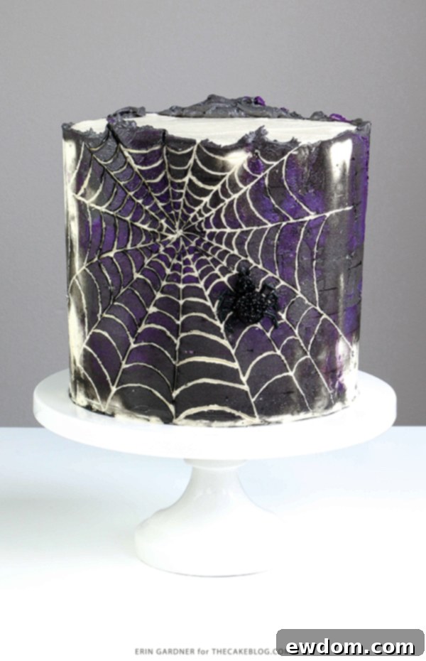 Spiderweb Cake - how to make an easy spiderweb cake with buttercream | by Erin Gardner for TheCakeBlog.com