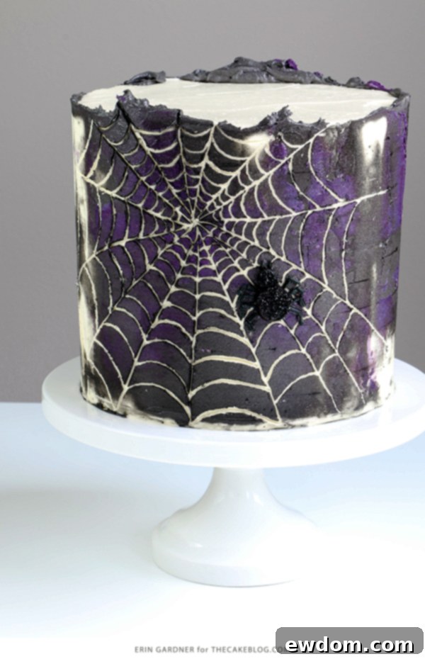 Spiderweb Cake - how to make an easy spiderweb cake with buttercream | by Erin Gardner for TheCakeBlog.com