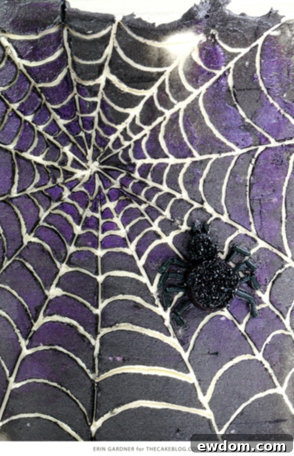Spiderweb Cake - how to make an easy spiderweb cake with buttercream | by Erin Gardner for TheCakeBlog.com