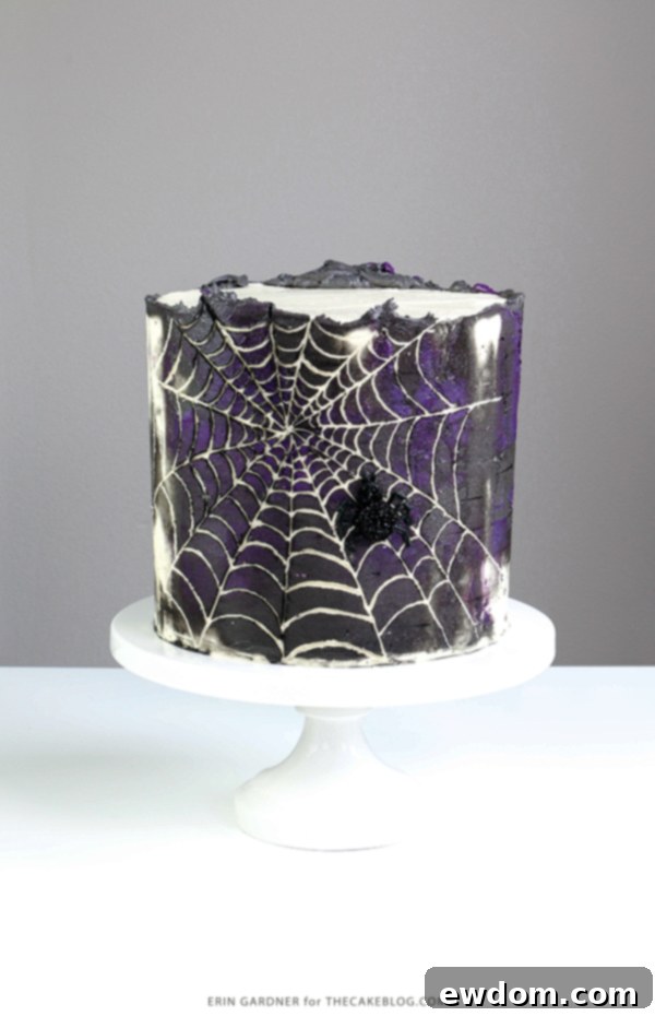 Spiderweb Cake - how to make an easy spiderweb cake with buttercream | by Erin Gardner for TheCakeBlog.com