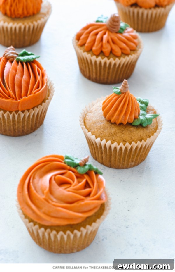 Pumpkin Cupcake Creations: Eight Unique Takes 5 8 Ways to Decorate a Pumpkin Cupcake with Buttercream Frosting | Carrie Sellman for TheCakeBlog.com