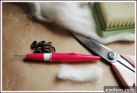 Cutting Wool Roving for Felt Acorn Tutorial