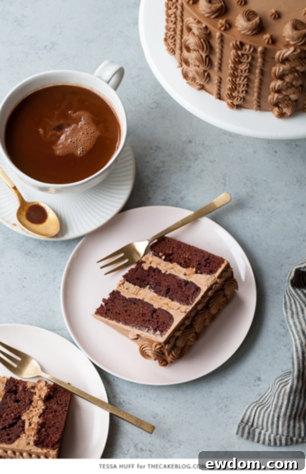 Golden Toffee Crunch Chocolate Cake 12 A beautifully decorated slice of Chocolate Toffee Crunch Cake on a plate