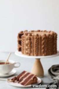 Golden Toffee Crunch Chocolate Cake 10 The finished Chocolate Toffee Crunch Cake with rich layers and golden toffee