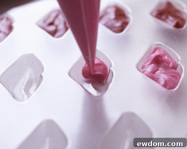 XOXO Valentine's Day Cake - how to make a pink ombre striped cake decorated with chocolate lips, hearts and an XOXO topper | by Cakegirls for TheCakeBlog.com