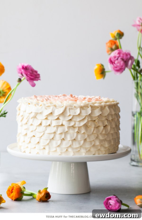 Orange Salted Honey Cake - orange cake with a salted honey custard and a piped petal honey buttercream | by Tessa Huff for TheCakeBlog.com