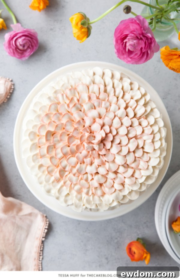 Orange Salted Honey Cake - orange cake with a salted honey custard and a piped petal honey buttercream | by Tessa Huff for TheCakeBlog.com