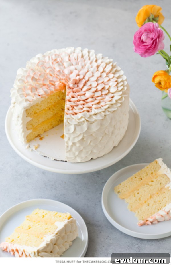 Orange Salted Honey Cake - orange cake with a salted honey custard and a piped petal honey buttercream | by Tessa Huff for TheCakeBlog.com
