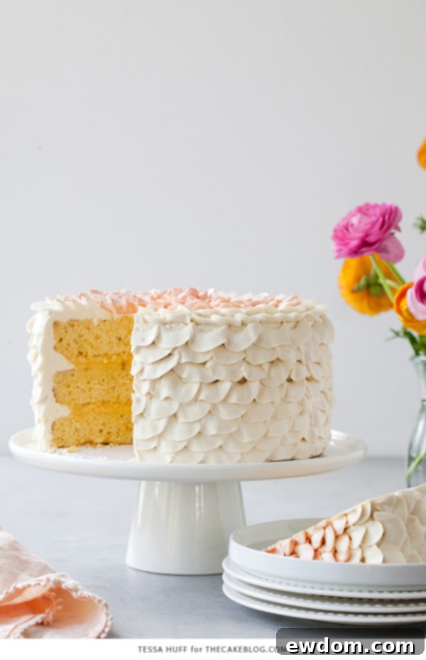 Orange Salted Honey Cake - orange cake with a salted honey custard and a piped petal honey buttercream | by Tessa Huff for TheCakeBlog.com