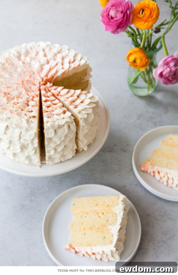 Orange Salted Honey Cake - orange cake with a salted honey custard and a piped petal honey buttercream | by Tessa Huff for TheCakeBlog.com