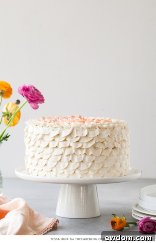 Orange Salted Honey Cake - orange cake with a salted honey custard and a piped petal honey buttercream | by Tessa Huff for TheCakeBlog.com