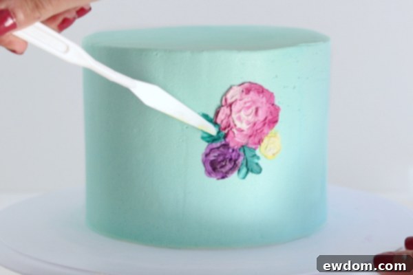 Adding Greenery and Leaves to Buttercream Flowers with a Palette Knife
