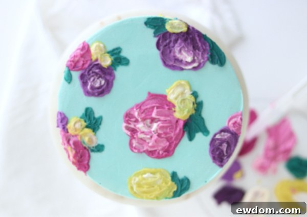 Finished Painted Buttercream Flower Cake, a True Work of Art