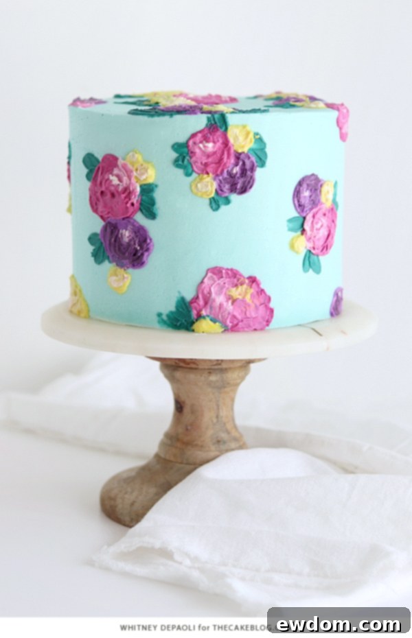 Close-up of a Beautifully Painted Buttercream Flower Cake