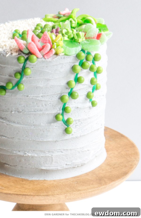 Candy Succulent Cake - how to make a succulent cake with edible candy succulents | by Erin Gardner for TheCakeBlog.com