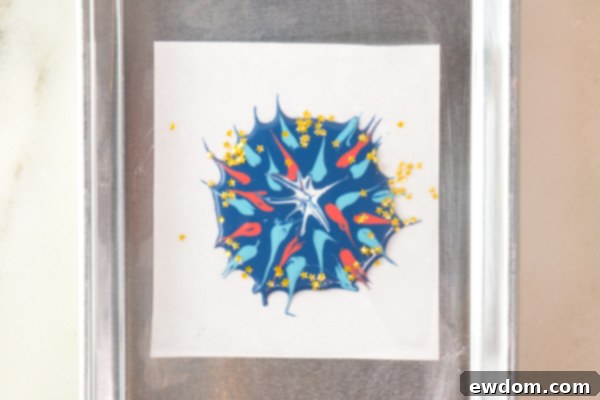 Chocolate Fireworks Cake - how to make red, white and blue fireworks out of chocolate | by Erin Gardner for TheCakeBlog.com