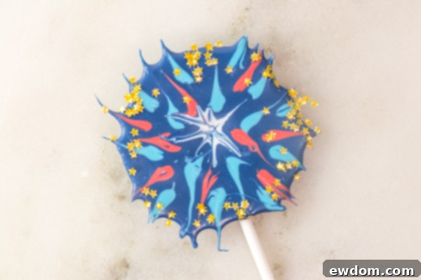 Chocolate Fireworks Cake - how to make red, white and blue fireworks out of chocolate | by Erin Gardner for TheCakeBlog.com