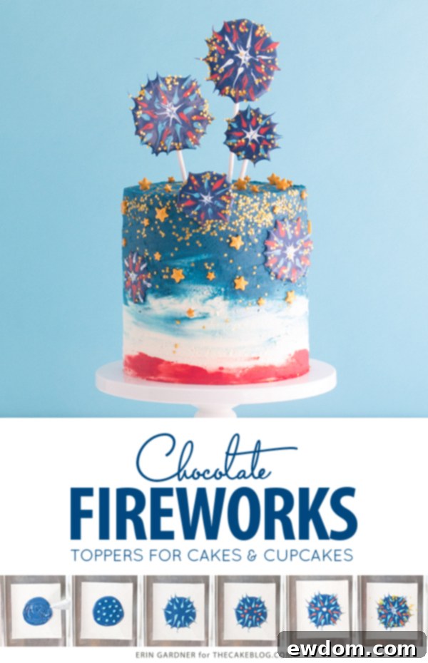 Chocolate Fireworks Cake - how to make red, white and blue fireworks out of chocolate | by Erin Gardner for TheCakeBlog.com