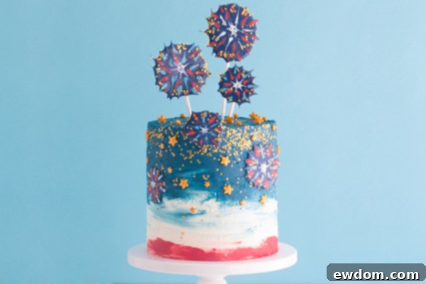 Chocolate Fireworks Cake - how to make red, white and blue fireworks out of chocolate | by Erin Gardner for TheCakeBlog.com