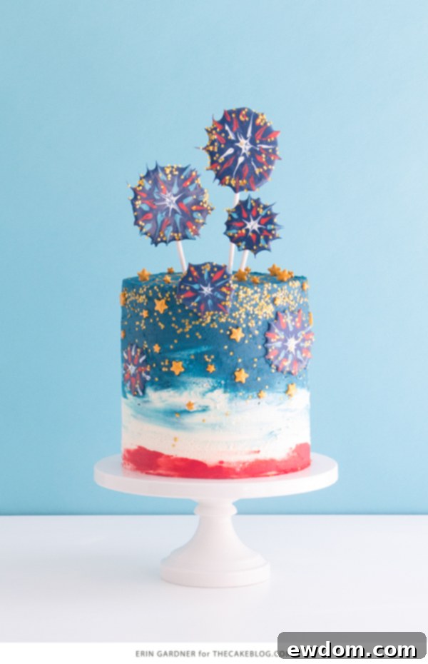 Chocolate Fireworks Cake - how to make red, white and blue fireworks out of chocolate | by Erin Gardner for TheCakeBlog.com