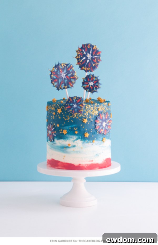 Chocolate Fireworks Cake - how to make red, white and blue fireworks out of chocolate | by Erin Gardner for TheCakeBlog.com