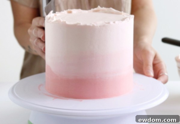 Desert Bloom Delight 11 Cactus Cake - how to make a cactus themed cake with ombrè buttercream, edible sand and piped buttercream cacti | by Whitney DePaoli for TheCakeBlog.com